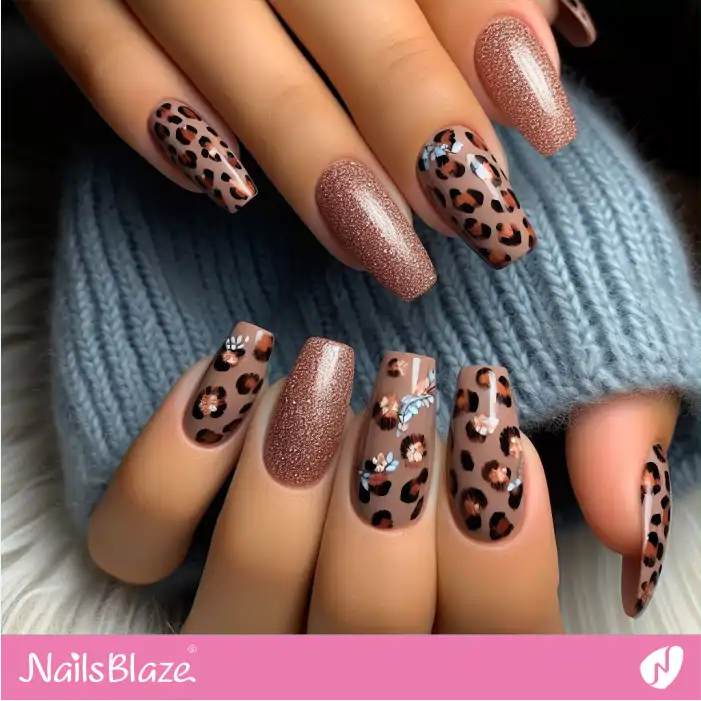 Leopard Print Nails with Glitter Accent Design | Animal Print Nails - NB2509